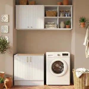 Lavanderia Modulada 3 Peças 1 Aéreo 1 Balcão sem Tampo 1 Nicho 80cm Marselha Cabecasa Madeiraorigina Branco