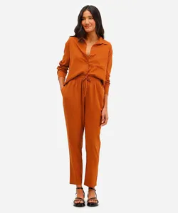 calça jogger feminina com linho marrom M