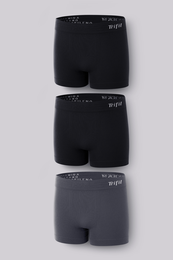 Kit 3 Cueca Trifil Boxer Infantil Lisa Tamanho: 9-11 anos | Cor: Preto