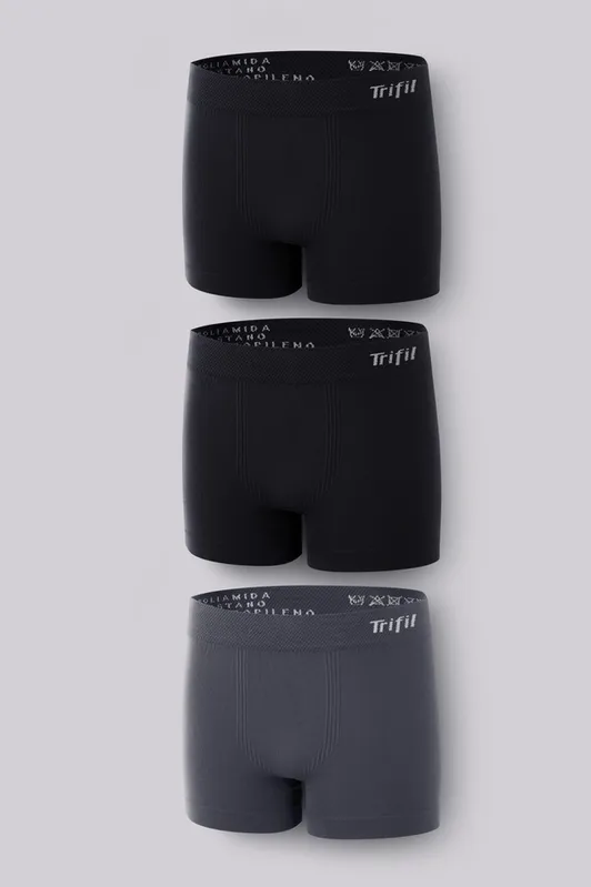 Kit 3 Cueca Trifil Boxer Infantil Lisa Tamanho: 6-8 anos | Cor: Preto