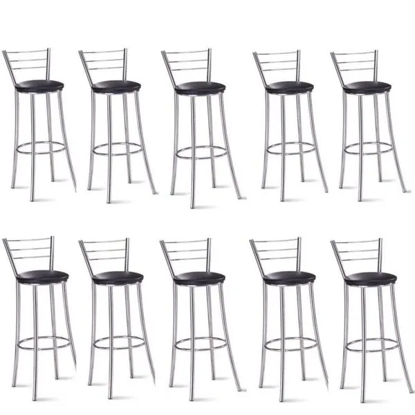 Kit 10 Banquetas Para Bancada Cromada Grazi Preto