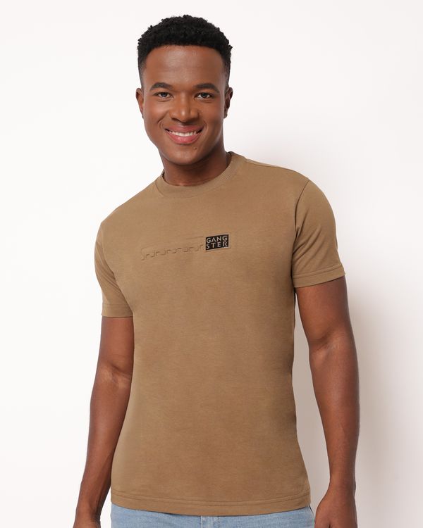 Camiseta Masculina Gangster Algodão Manga Curta Bege GG