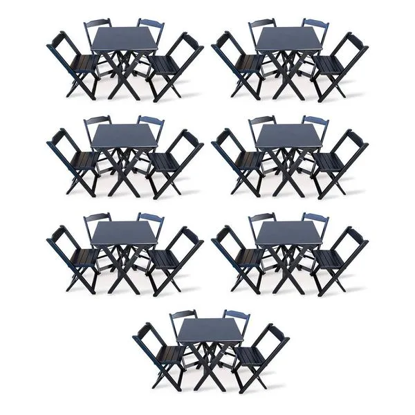 Kit 7 Conjunto Com Jogo De Mesa 70x70 Com 4 Cadeiras Dobráveis - Preto - Cor: Preto