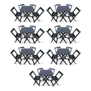 Kit 7 Conjunto Com Jogo De Mesa 70x70 Com 4 Cadeiras Dobráveis - Preto - Cor: Preto