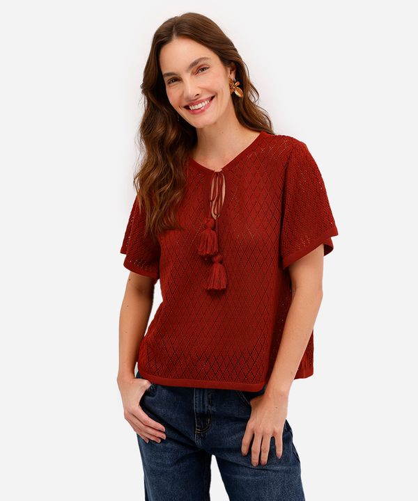 bata feminina de tricot manga curta laranja M