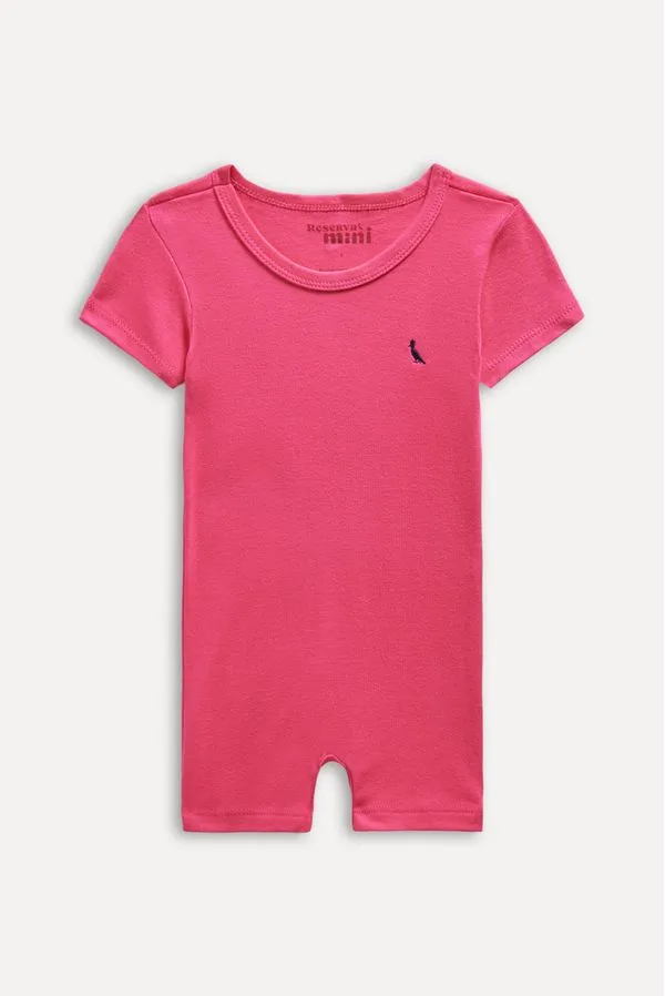 Macacao Bebe Gota Pp Bordado Rosa Pink - P