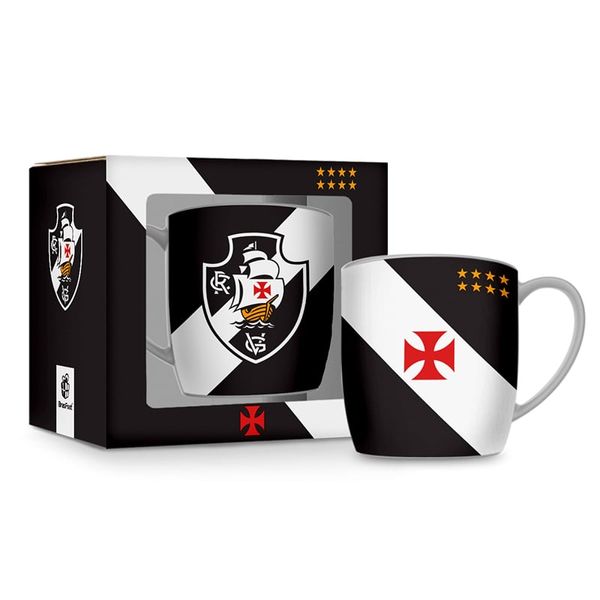 Caneca Porcelana Premium BrasFoot Vasco 01 300 ML Urban Licenciada Branco