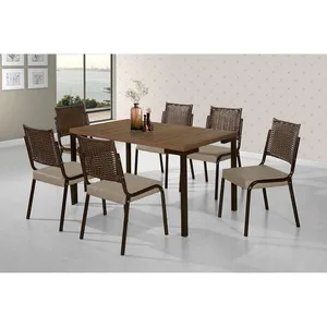 Mesa de Jantar Aço Nobre Kansas com 6 Cadeiras Marrom