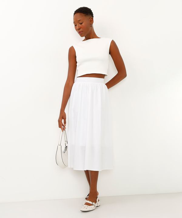 saia midi de algodão cintura alta off white 34