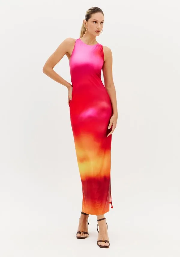 Vestido Super Midi Nadador Estampado Vermelho M