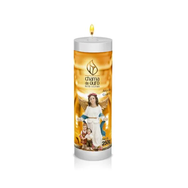 Vela Votiva Anjo da Guarda Branca 250g - Chama de Ouro