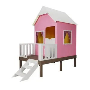 Casinha de Brinquedo com Cercado e Escada L12 Rosa Telhado Branco em MDF Infantil Criança Feliz Casinha de Brinquedo L12 com Cercado e Escada Rosa Telhado Branco em MDF Criança Feliz