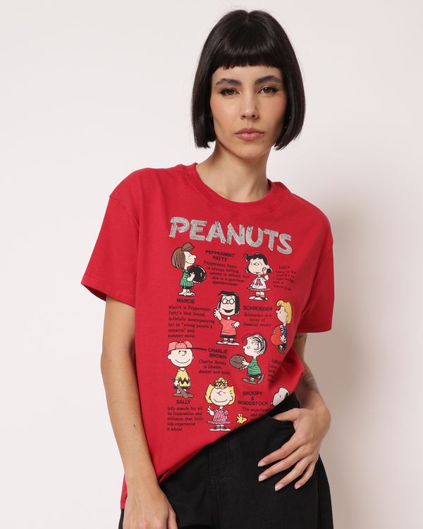 Camiseta Feminina Algodão Estampa Peanuts Vermelha G