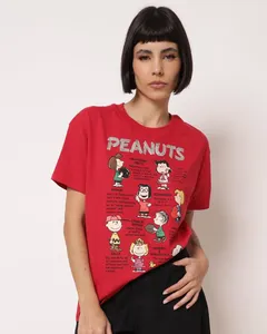 Camiseta Feminina Algodão Estampa Peanuts Vermelha G