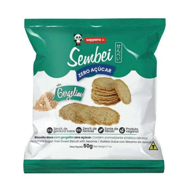 Biscoito Japonês Sembei Vegano Sem Açúcar Gergelim Sapporo 50g