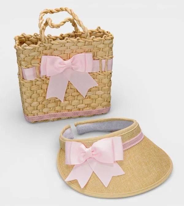 Bolsa de Palha com Viseira Laço Rosa Rosa