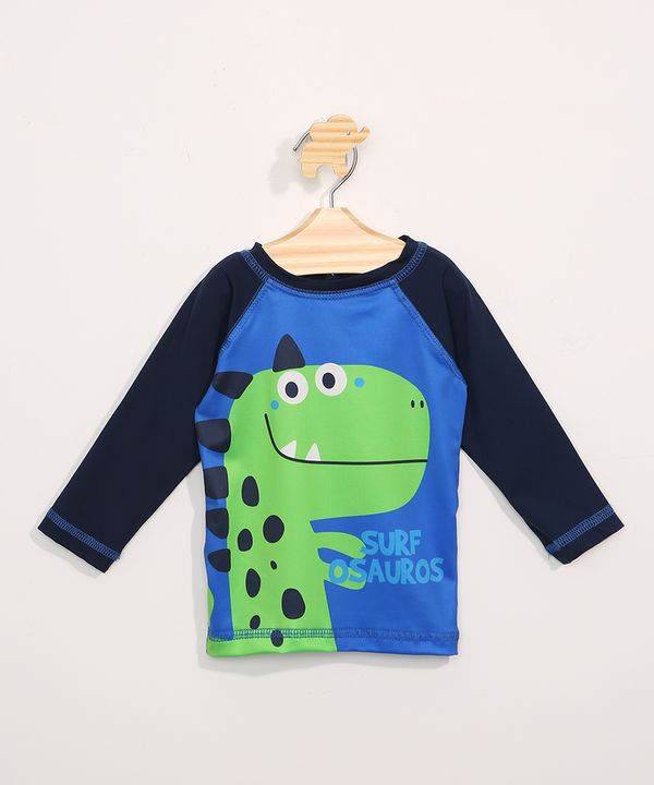Camiseta de Praia Infantil Manga Longa Dinossauro Raglan com Proteção UV50+ Verde 4