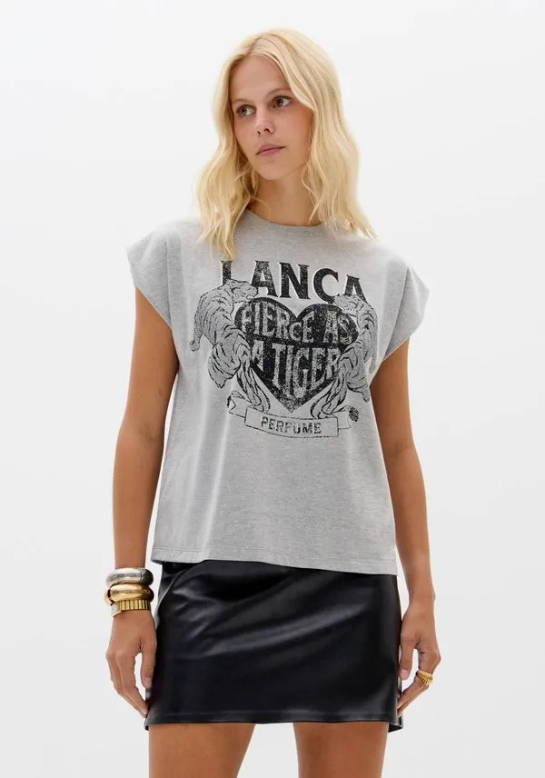 T-shirt Muscle Com Estampa Cinza PP