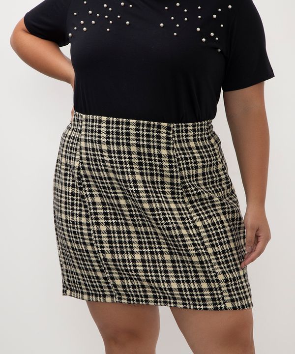 saia curta xadrez plus size preto 48