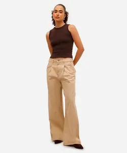 calça skater feminino de sarja cintura média bege 36