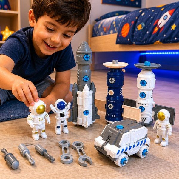 Kit Conjunto Brinquedo Espacial Foguete Satélite Acessórios