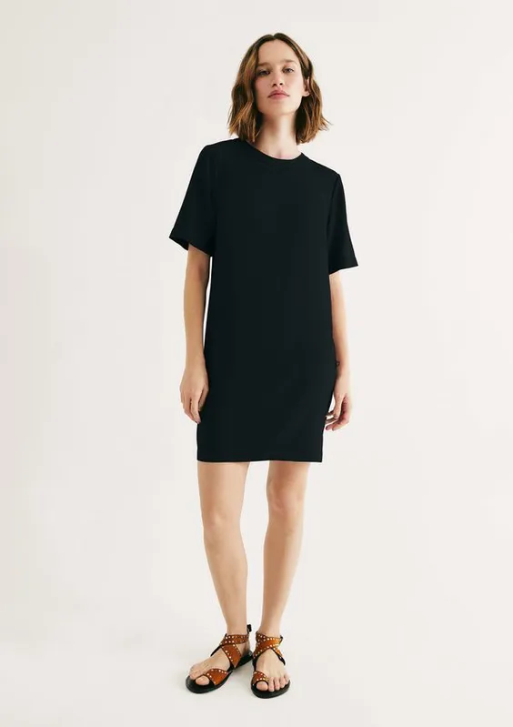 Vestido Curto Em Viscose Creponada - Preto P