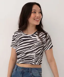 blusa juvenil manga curta animal print preto 12