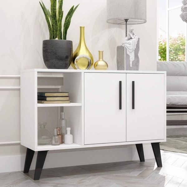 Balcão Buffet 2 Portas 2 Nichos Branco/Preto