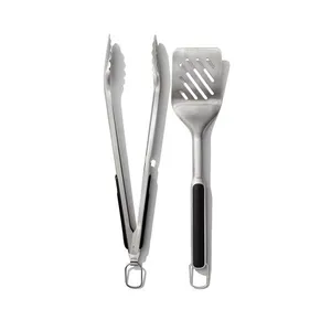 Jogo de pinça e espátula para churrasco em Inox OXO 2 peças prata