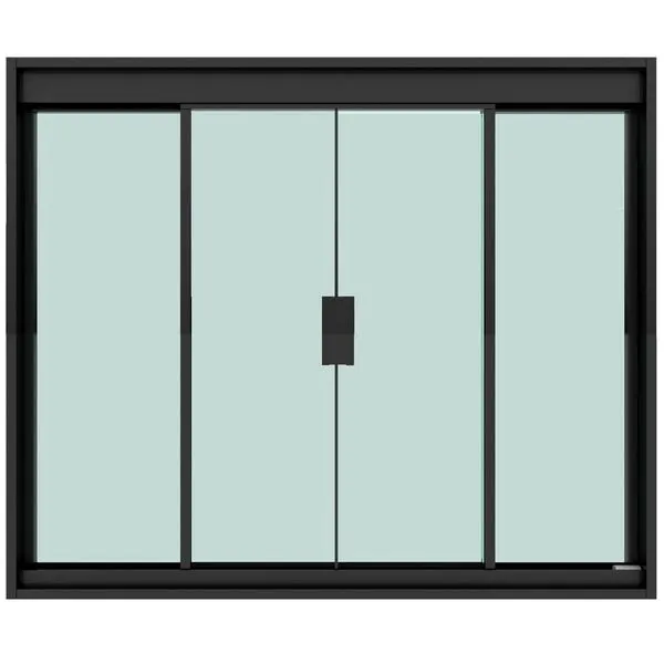 Janela De Correr Blinglass 4 Folhas Em Alumínio Vidro 1200x1000mm Preta (MP)