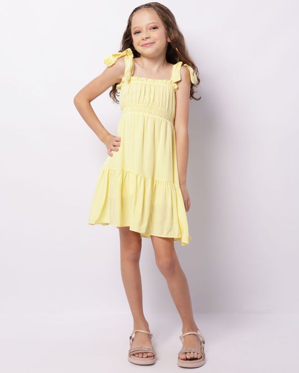 Vestido Infantil Curto Alcinha Lastex Com Babado Amarelo 4