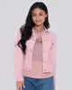Jaqueta Sarja Feminina Bolsos Frontais Rosa Claro M