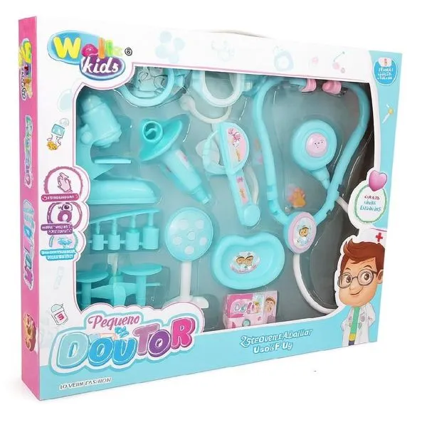 Kit Médico Infantil Completo 10 Peças Brinquedo Profissional com Acessórios para Crianças Yeet Kit Médico Infantil Completo 10 Peças Brinquedo com Acessórios para Crianças Yeet