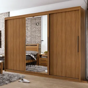Guarda-roupa em MDF, 3 Portas, 4 Gavetas, Com Espelho - Taurus Rovere Naturale / Off-White