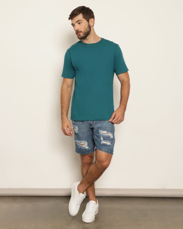 Bermuda Jeans Masculina Reta Destroyed Azul 48