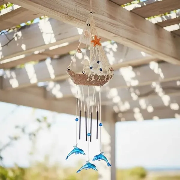 Sino dos Ventos Náutico Barco Veleiro com Tubos Metálicos Elementos Decorativos Dantas Sino dos Ventos Náutico Barco Veleiro Tubos Metálicos Dantas
