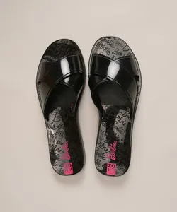 chinelo slide feminino barbie zaxy preto 33-34