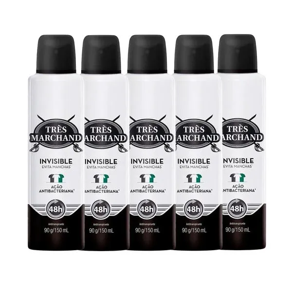 Kit Desodorante Aerossol Très Marchand Invisible 150ml - 5 Unidades