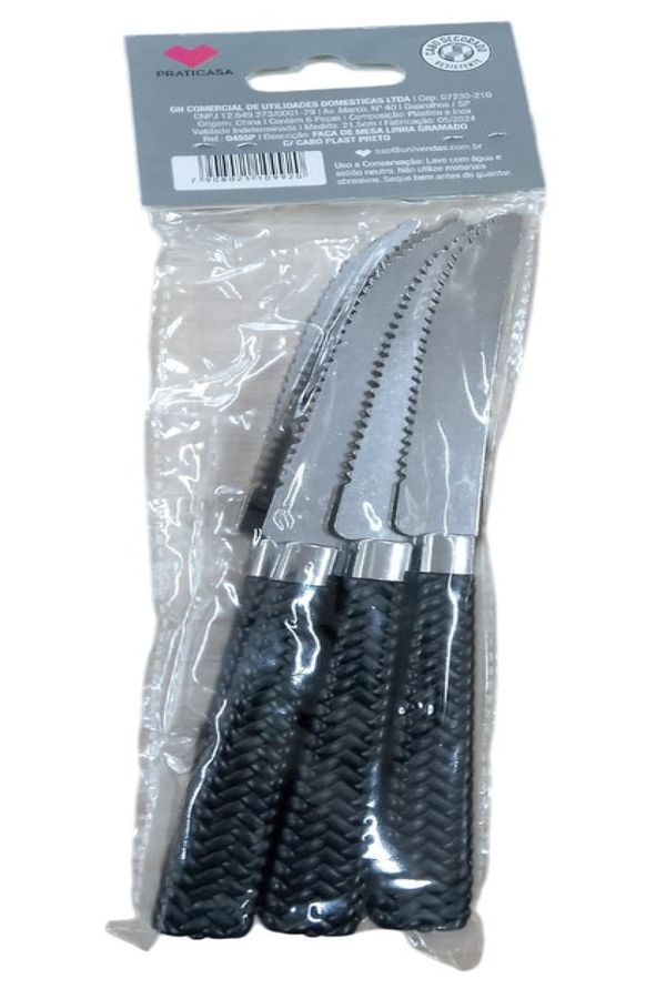 Kit 6 Faca de Mesa Inox Linha Gramado - Preta