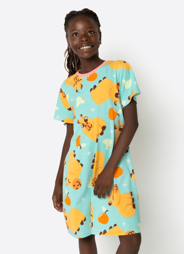 Camisola Manga Curta Algodão Menina Teen Capivara Vibes 14
