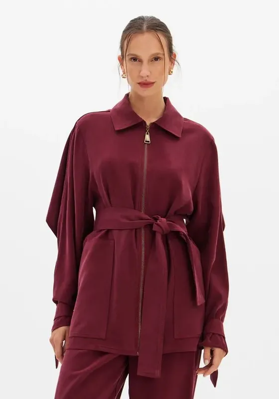 Parka Alongada Com Faixa Bordô G