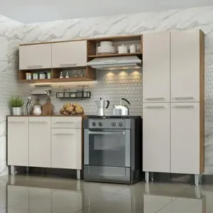 Armário Cozinha Estrela 9 Portas 1 Gav C/ Balcão Castanho/off White