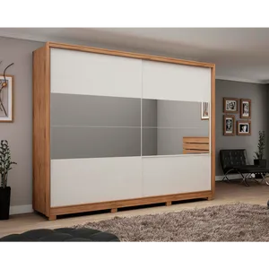 Guarda-Roupa Casal 100% MDF, 2 Portas, 7 Gavetas, Com Espelho, Pés - Gelius Apolo Madeira / Off White