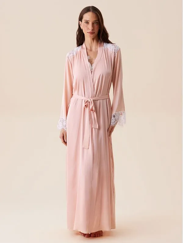 Robe Longo Em Cetim E Renda Sweet Maternity Rosa Peach M