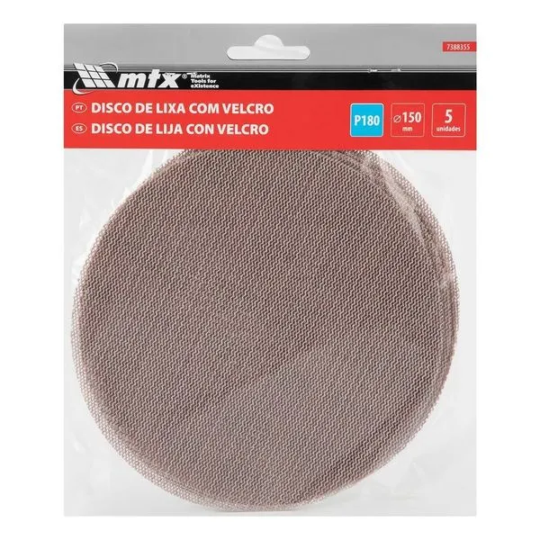 Disco de Lixa Telado com Velcro 150mm Grão 180 Kit 5 Unidades Vermelho para Paredes e Tetos Mtx Disco de Lixa Telado com Velcro 150mm Grão 180 Kit 5 Unidades Vermelho Mtx