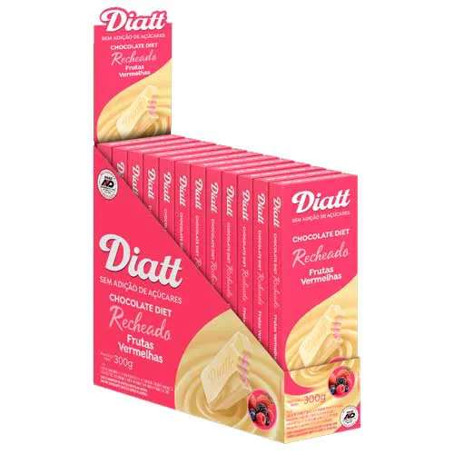 Chocolate Branco Diet Recheado com Frutas Vermelhas Diatt contendo 12 unidades de 25g cada