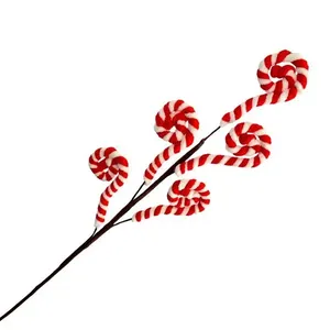 Galho Decorativo Artificial Pink Candy Cane 60 cm para Decoração de Natal com Haste em Arame Revestido Vermelho Tok Galho Decorativo Artificial Pink Candy Cane 60 cm para Árvores de Natal e Arranjos Vermelho Tok