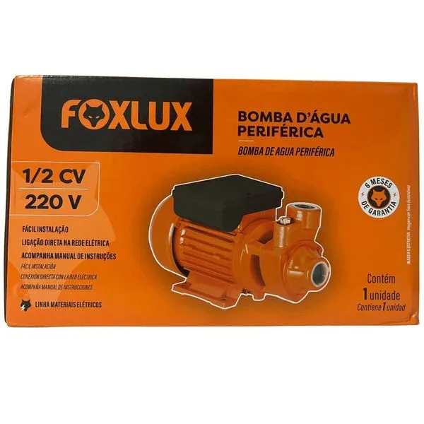 Bomba de Água Periférica 1-2 CV 370W Monofásica 220V 60Hz Ferro Fundido Foxlux Bomba de Água Periférica 1-2 CV 370W Monofásica 220V Foxlux