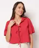 Camisa Feminina Cropped Algodão Berry & Co. Amarração Vermelha P