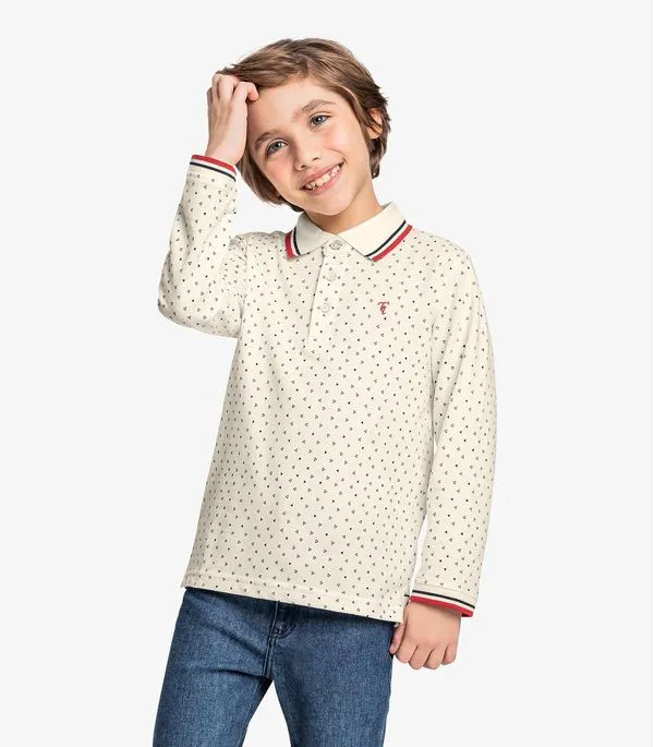 Polo Infantil Manga Longa Trick Nick Bege 1